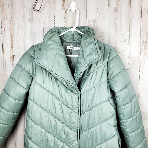 Just Fab Shiny Puffer Jacket Mint Green Size Small - Picture 4 of 12